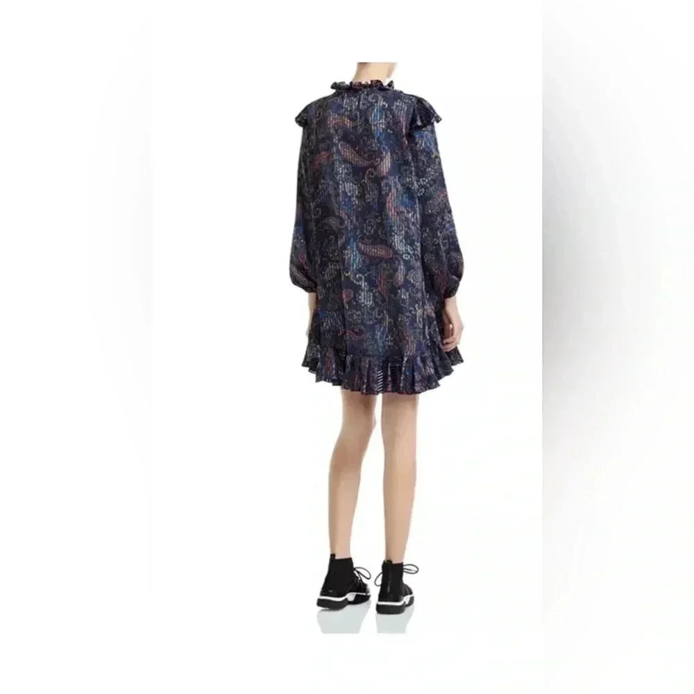 MAJE Riley Ruffled Paisley-Print Mini Dress / Size 2 / - Picture 2 of 13